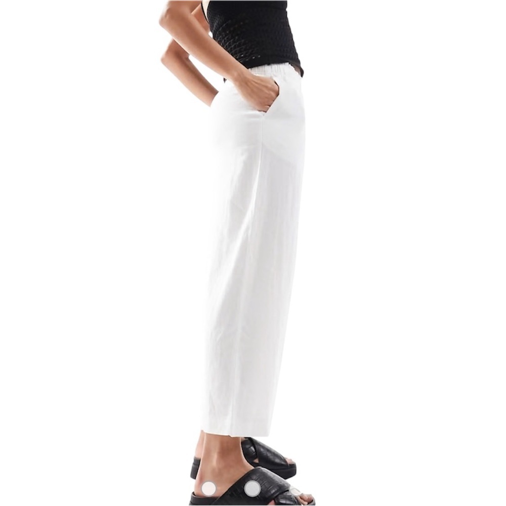 H&M Linen Wide Leg Cropped Trousers, Pockets, elasticized waist,  Medium